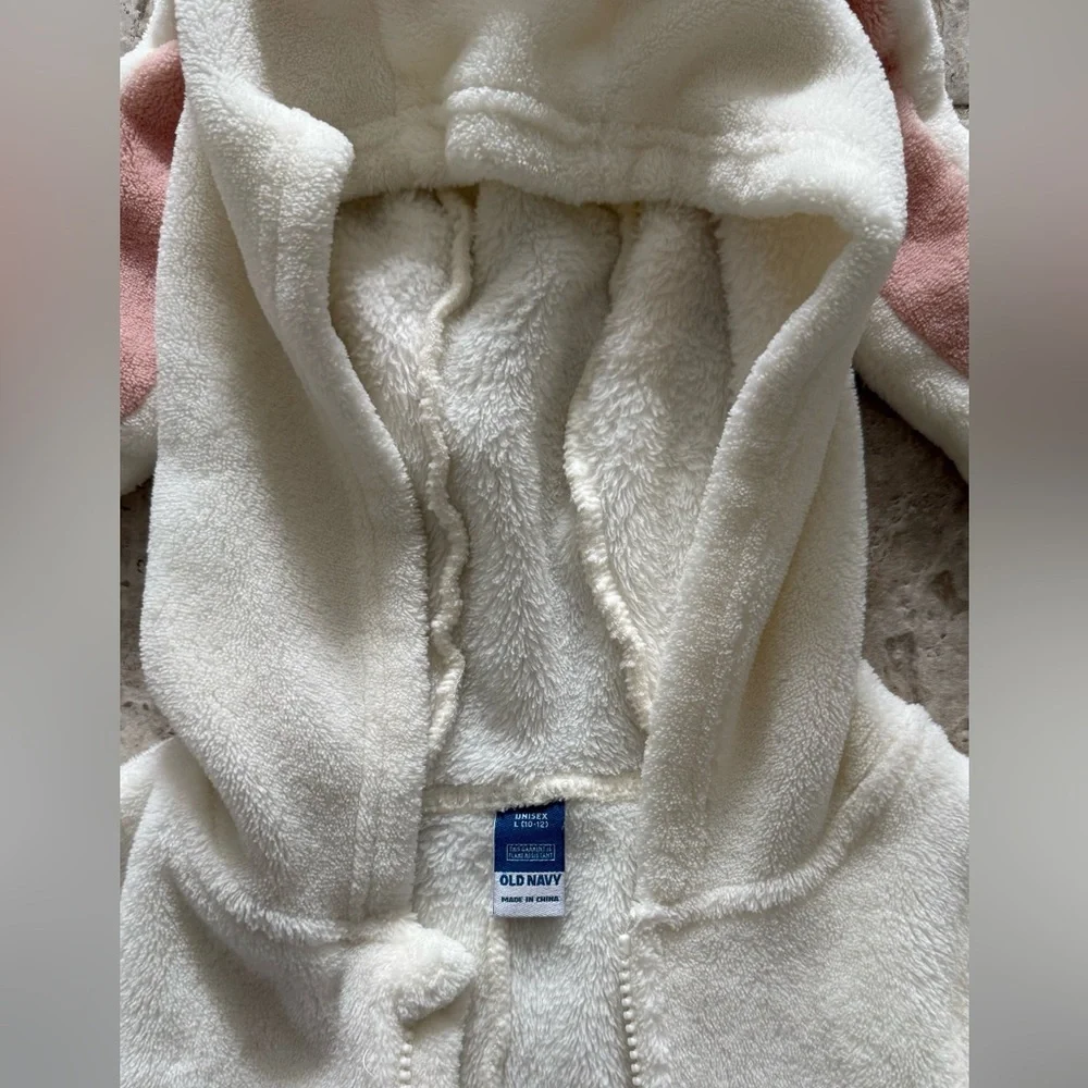 Gender-Neutral Bunny Sherpa One-Piece Pajama for Kids Size 10-12 - Picture 2 of 2